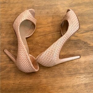 Valentino Curved Snake Style Peep Toe Heels Beige 37.5